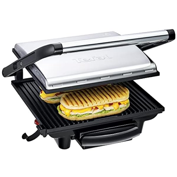 Tefal GC241D12 Grill carne e panini multifunzione, 2000 Watt da riporre in verticale, Nero/Argento